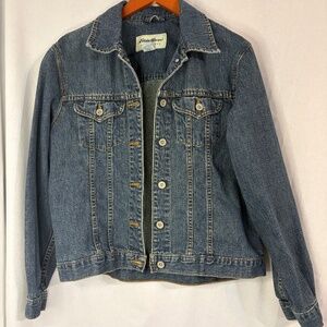 Eddie Bauer Denim Jean Trucker Jacket Blue Vintage Womens Medium Made in Canada